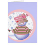 Bonhomme de neige dans le rose et le bleu cartes de vœux