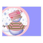 Bonhomme de neige dans le rose et le bleu cartes postales