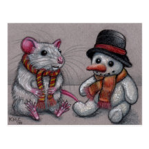 Bonhomme de neige de rat en carte postale d'écharp