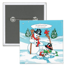 Bonhomme de neige drôle avec la bande dessinée de  badges avec agrafe