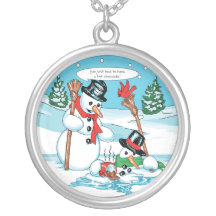 Bonhomme de neige drôle avec la bande dessinée de  colliers personnalisés