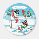 Bonhomme de neige drôle avec la bande dessinée de  magnets pour réfrigérateur