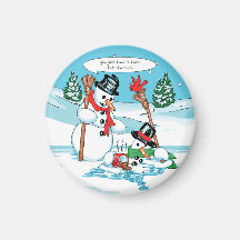 Bonhomme de neige drôle avec la bande dessinée de  aimant