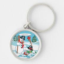 Bonhomme de neige drôle avec la bande dessinée de  porte-clés