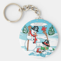 Bonhomme de neige drôle avec la bande dessinée de  porte-clef