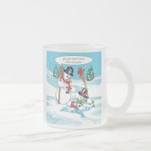 Bonhomme de neige drôle avec la bande dessinée de  tasse