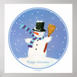 Bonhomme de neige heureux posters