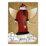 Bonhomme de neige primitif d'ange avec la carte de