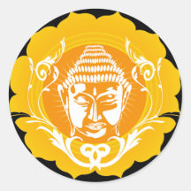 Bouddha orange et jaune adhésif rond