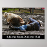 Boue de cowboy et de Taureau de rodéo luttant Affiches