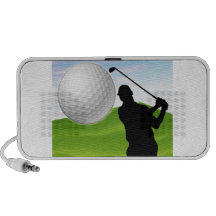 Boule de golf venant à vous haut-parleurs notebook