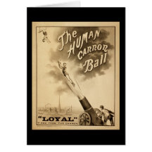 Boule humaine de Canon d'affiche vintage de cirque Cartes De Vœux