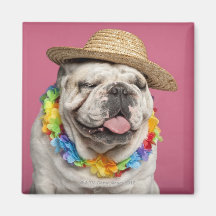 Bouledogue anglais (18 mois) portant une paille aimant