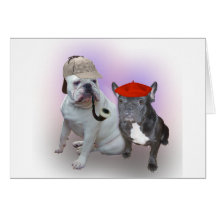Bouledogue anglais et bouledogue français cartes de vœux