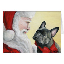 "Bouledogue français carte de Noël sur de Père Noë