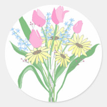 Bouquet floral autocollant rond
