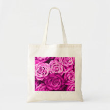 Bouquet rose assez magenta de fleur de roses sac en toile