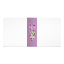 Bouquet rose avec l'arrière - plan pourpre cartes de vœux avec photo