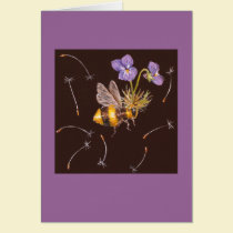 bourdon avec le chapeau de violettes sur la carte cartes