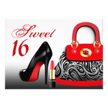 Bourse, talons hauts et sweet sixteen snob de roug faire-part personnalisé
