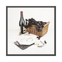 Bouteille de vin, verre, raisin et fromage toile tendue