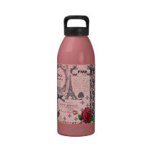 Bouteille d'eau rose vintage de collage de Paris