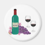 BOUTEILLE, VERRES ET RAISINS DE VIN ROUGE MAGNETS POUR RÉFRIGÉRATEUR