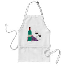 BOUTEILLE, VERRES ET RAISINS DE VIN ROUGE TABLIER