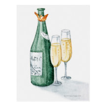 Bouteilles de Champagne et deux verres Carte Postale