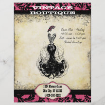 Boutique vintage noire et rose ou affaires de robe prospectus en couleur