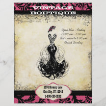 Boutique vintage noire et rose ou affaires de robe prospectus