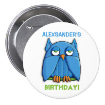 Bouton d'anniversaire de hibou d'Aqua Pin's