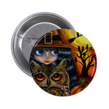 Bouton de Halloween de sorcière de hibou Badges Avec Agrafe
