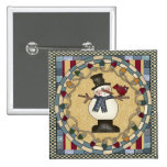 Bouton de Noël - bonhomme de neige et oiseau rouge Badges
