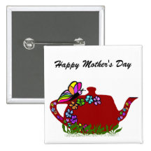 Bouton de pot de thé de fleurs de papillon badge avec épingle