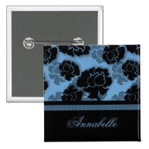Bouton floral sale de décadence, bleu-clair badge
