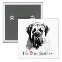 Bouton heureux de visage de mastiff badge avec épingle