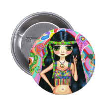 Bouton hippie de fille de signe de paix badges