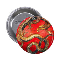 Bouton japonais de dragon d'or de Hokusai Badges
