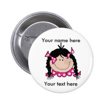 Bouton personnalisable de fille de cheveux noirs badge avec épingle