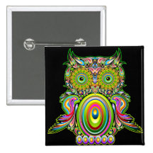 Bouton psychédélique de Popart de hibou Badge