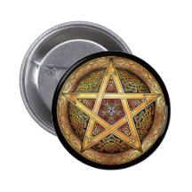 Bouton rond de pentagramme d'or pin's