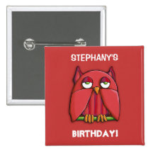 Bouton rouge d'anniversaire de carré rouge de hibo badges avec agrafe