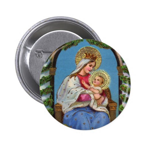 Bouton vintage de Jésus de bébé de Vierge Marie de Badge Avec Épingle