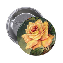 Bouton vintage de roses jaunes badge