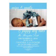 Bouts de bleus layette et annonces de naissance de cartons d'invitation personnalisés