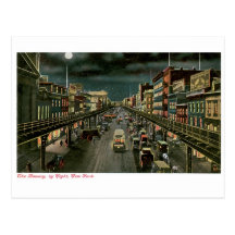 Bowery, par nuit, New York. Cru Carte Postale