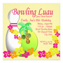 Bowling Luau Invitations