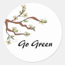 Branche de devenez écolo avec des bourgeons autocollant rond