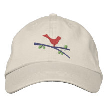 Branche rouge d'oiseau - casquette de boule casquettes brodées